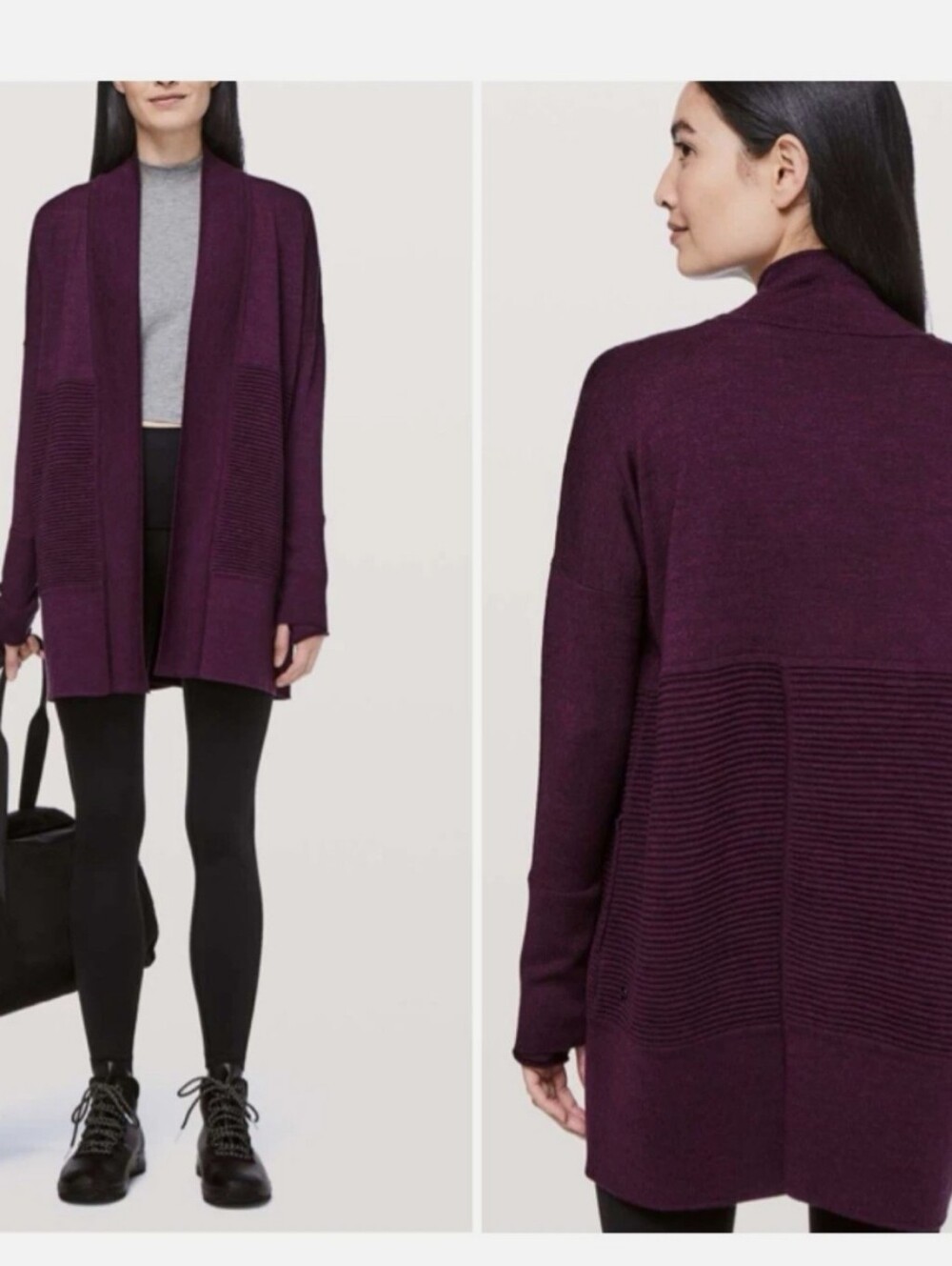 Lululemon Sit In Lotus Wrap II Size 6 Plum Merino Wool Longline Cardigan